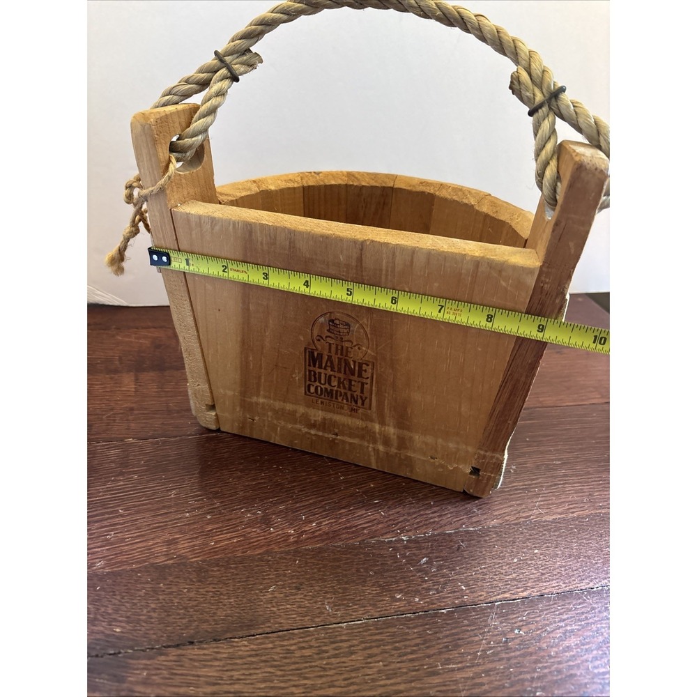 The Maine Bucket Co. Half Wood Bucket w/ Rope Handle Heart & Flowers - Picture 8 of 11